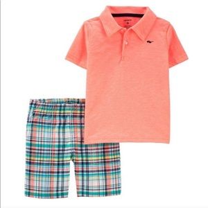 Carter’s Boys Orange/Plaid Short Set, Size 18 Mos.